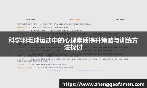 科学羽毛球运动中的心理素质提升策略与训练方法探讨